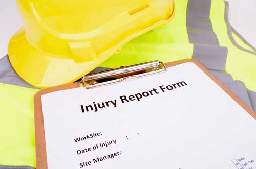 Injury report form and hard hat